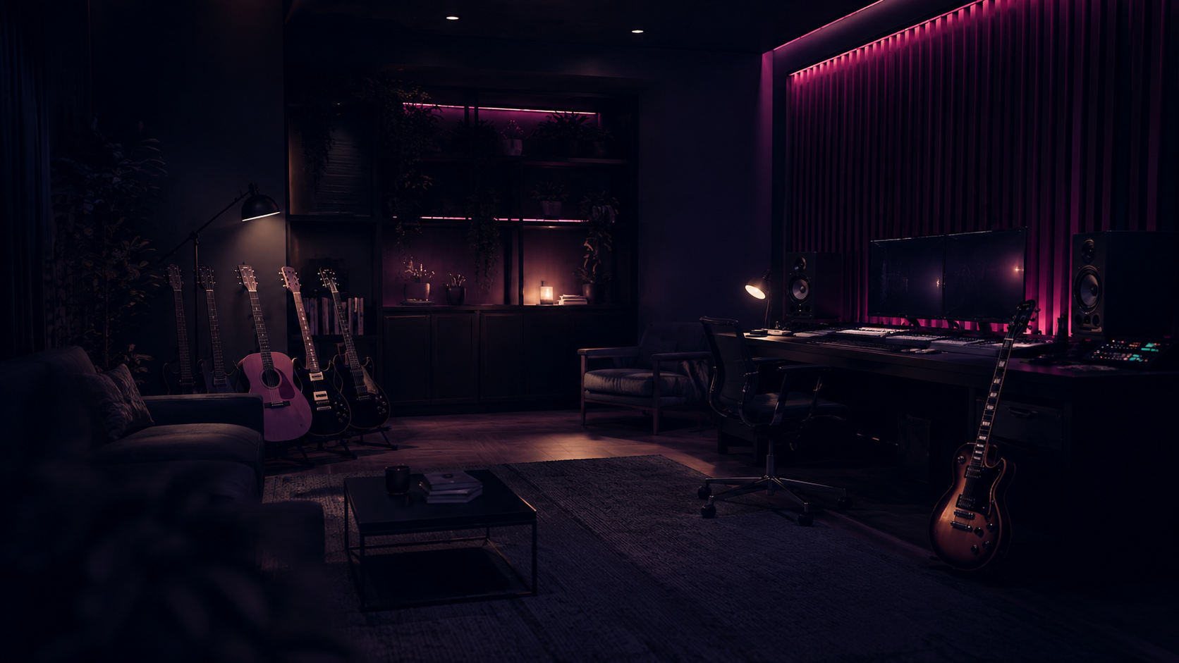 Studio muzyczne z gitarami